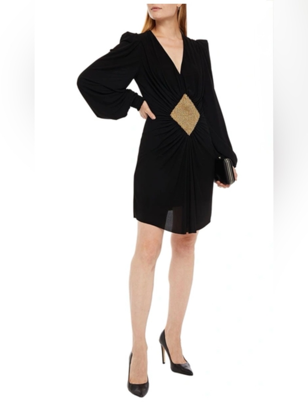 Balmain Ruched Crystal-Embellished Crepe Mini Dress NWT FR 40 (US 8 / Medium)